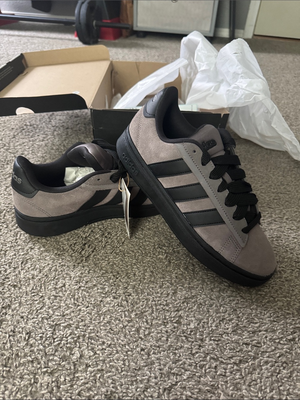 Adidas Men’s Suede Sneakers in Gray and Black